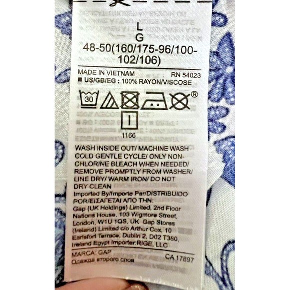 Gap Womens Blue White Floral Ruffle Neck Blouse Long Sleeve Rayon V-Neck Large - Picture 12 of 12